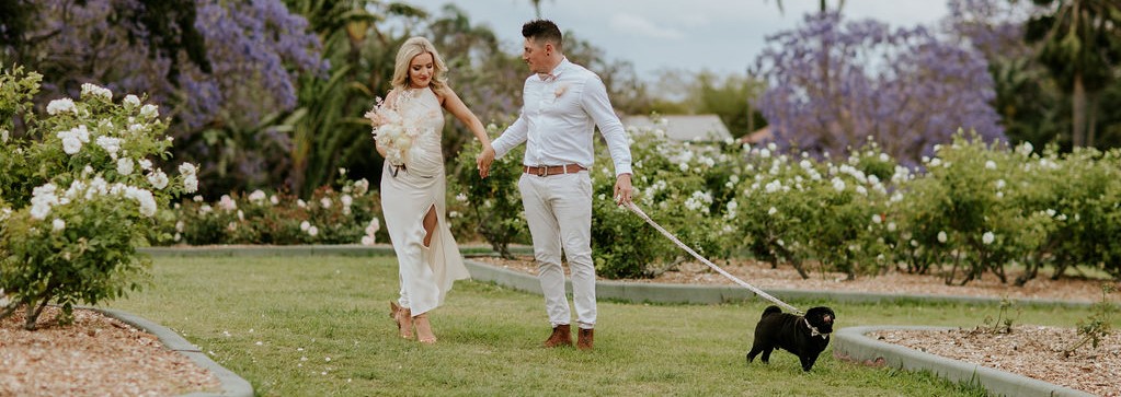 New Farm Park Elopement with bride and grooms dog