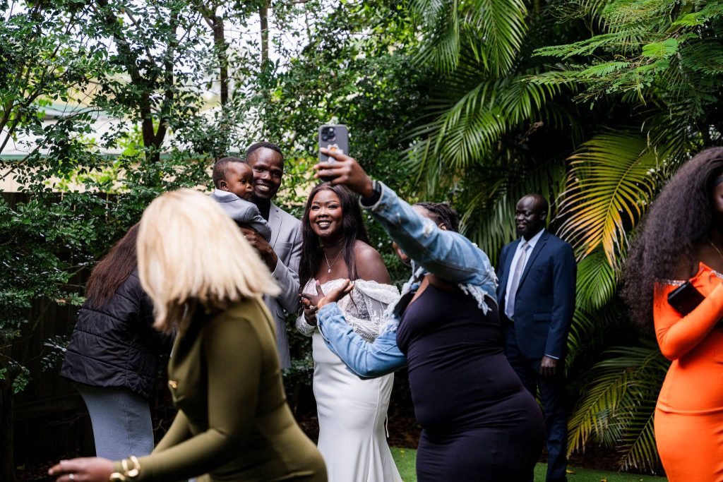 bride and groom wedding selfies