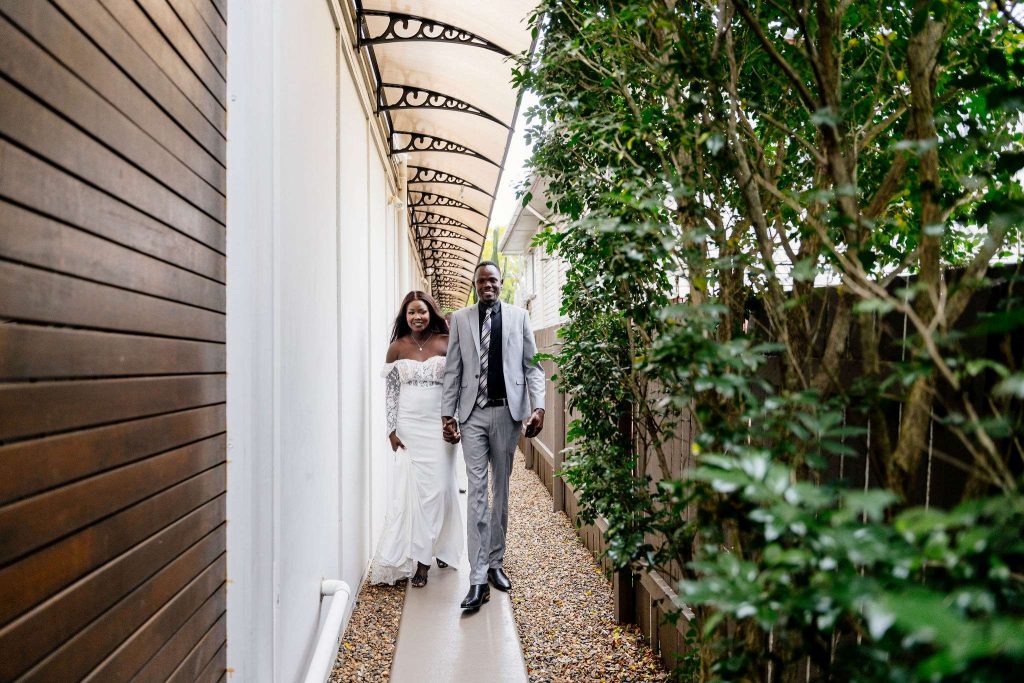 elopement wedding arrival bride and groom arriving together